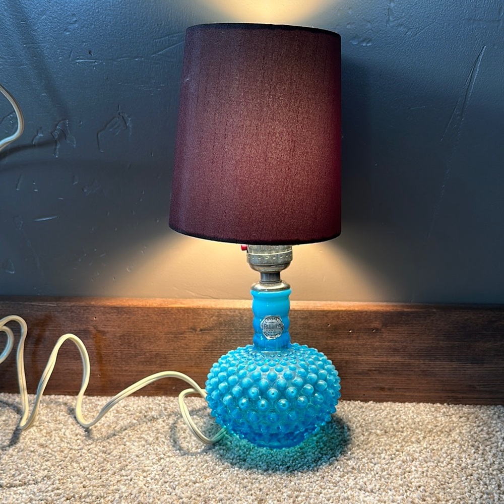 Vintage Blue Hobnail Glass Table Lamp